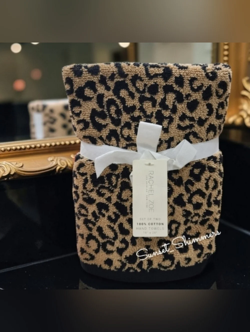 2 Piece Rachel Zoe Leopard Cheetah Animal Print Hand Towel Set NEW